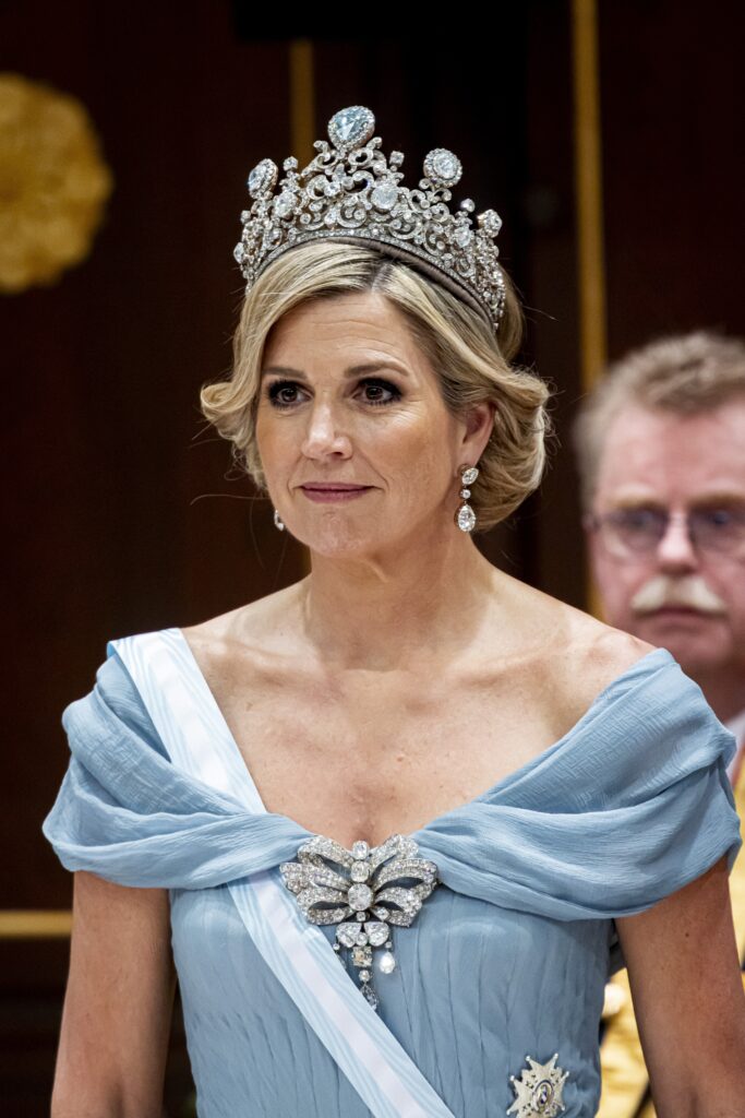 Koningin Maxima van Nederland tijdens  het staatsbanket.