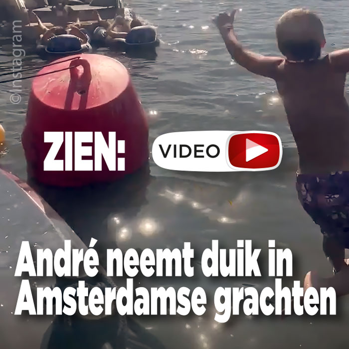 André neemt duik in Amsterdamse grachten