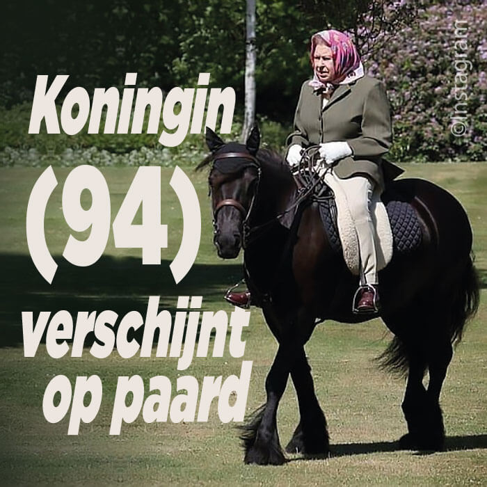 Koningin (94) verschijnt op paard
