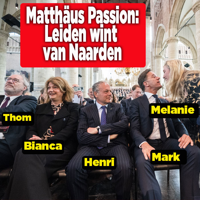 Leiden wint van Naarden met de Matthäus Passion.|Mark Rutte in Leiden bij de Matthäus passion van Bach.||Potter