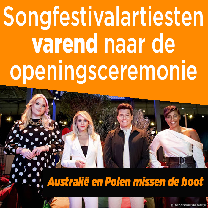 Songfestivalartiesten varend naar openingsceremonie. Australië en Polen missen de boot