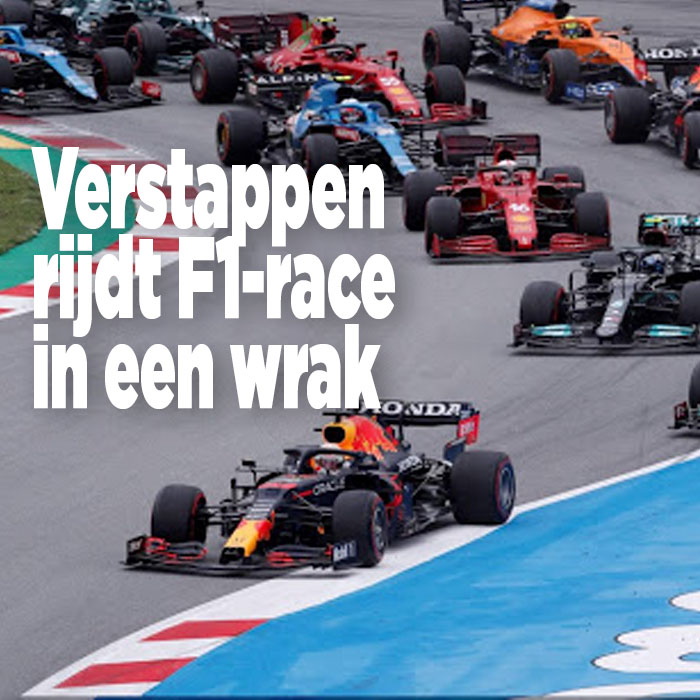Max Verstappen rijdt  krankzinnige F1-race in wrak